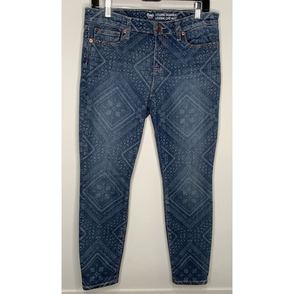Gap Legging Skimmer Jeans Womens 8/29R Blue Geometric Diamond Print Denim Pants